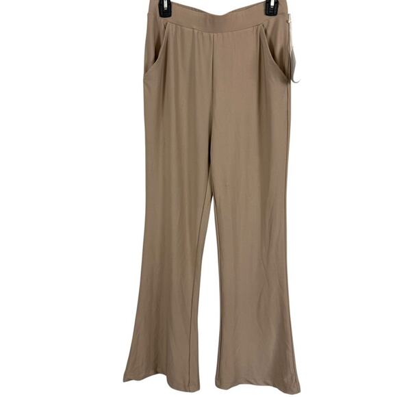 Marla Wynne Layers Flare Beige Tan Pull On Stretch Pants NWT Side Pockets sz S - Picture 1 of 13
